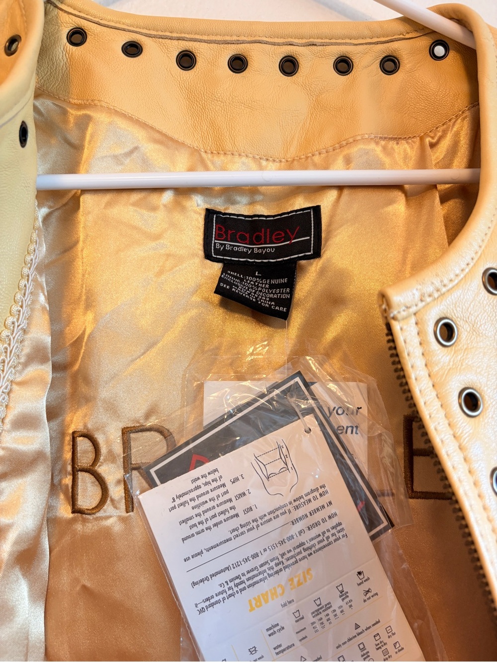 Women’s Yellow Stud-Trim Leather Jacket - Picture 2 of 4